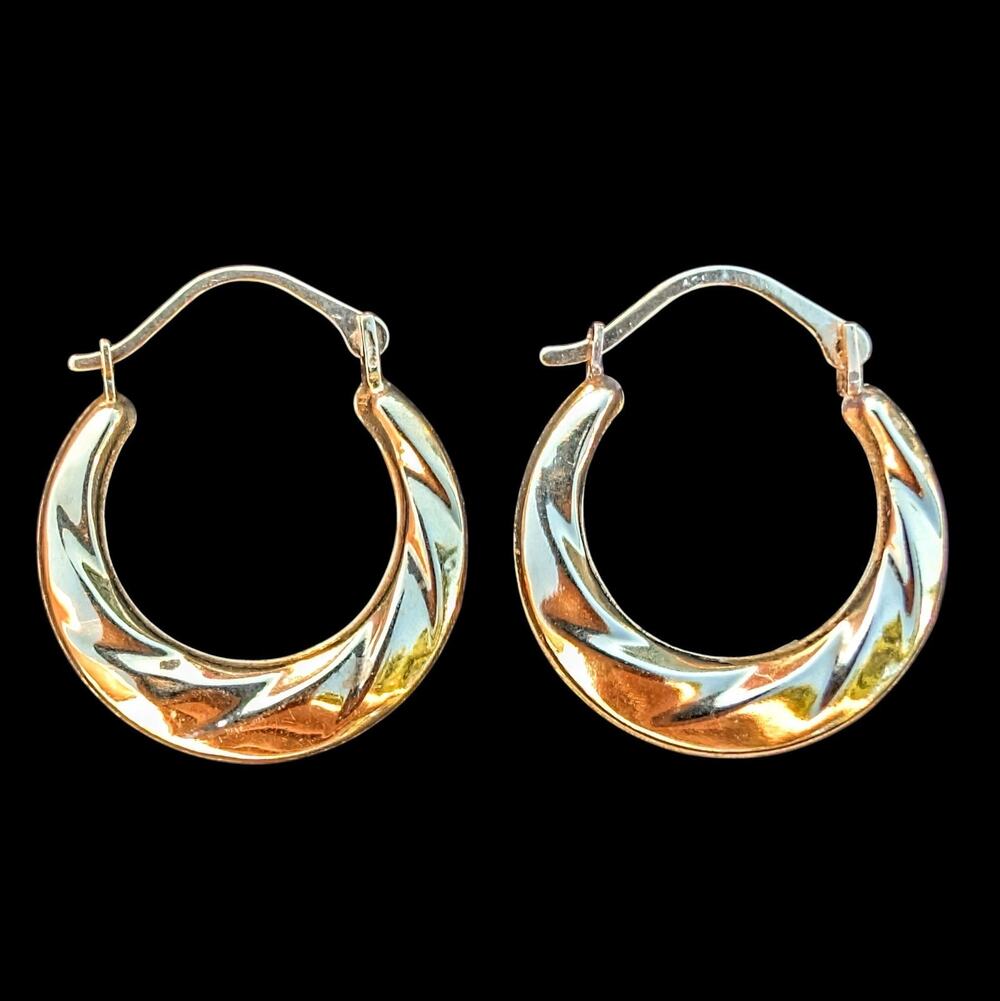 Vintage Italian Oroclak 14K Yellow Gold Graduated Swirl Hoop Earrings